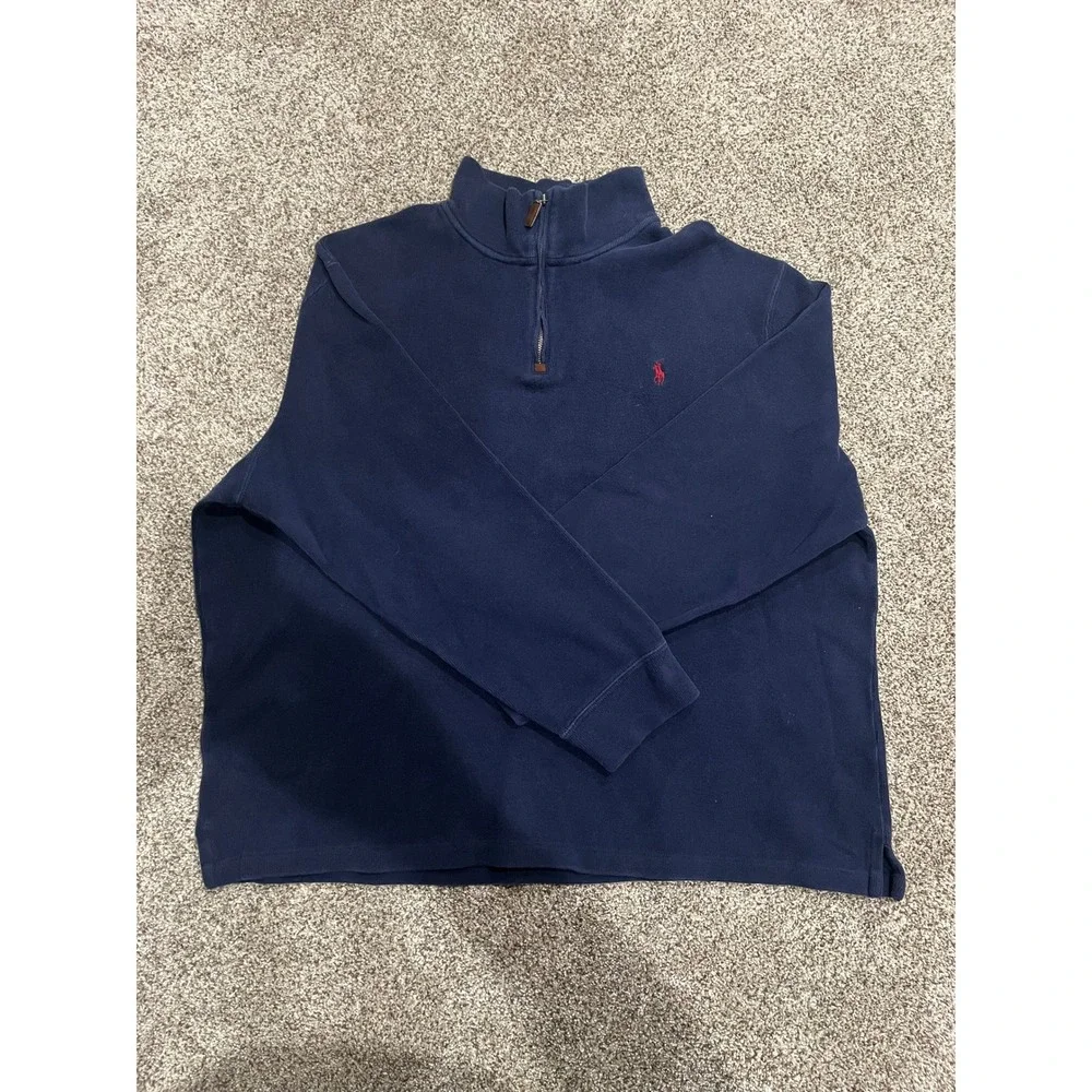 Polo Ralph Lauren Mens XXL Navy Blue 100% Cotton Quarter Zip Pullover Sweater‎